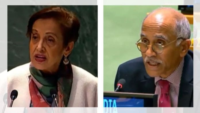 retired Pakistani diplomat Tehmina Janjua and Permanent Representative of India to the UN | X/YouTube