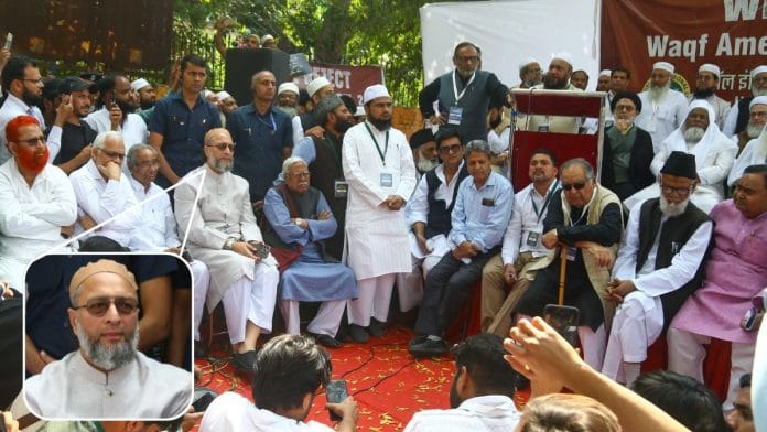 AIMIM chief and MP Asaduddin Owaisi attends the protest at Jantar Mantar, New Delhi. | Suraj Singh Bisht | ThePrint