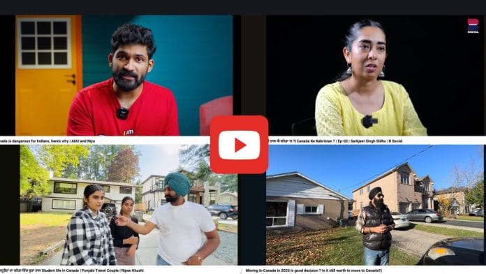 (Clockwise from the top) YouTube accounts such as Abhi and Niyu, B Social, Punjabi Travel Couple and Jashan Ambarsariya are talking about the struggles of living in Canada. | YouTube