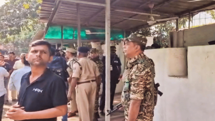 Security personnel stand guard during raids by the Enforcement Directorate (ED) on premises linked to Chaitanya Baghel, son of former Chhattisgarh Chief Minister and Congress leader Bhupesh Baghel, in connection with an alleged liquor scam, in Bhilai, Monday, March 10, 2025 | PTI