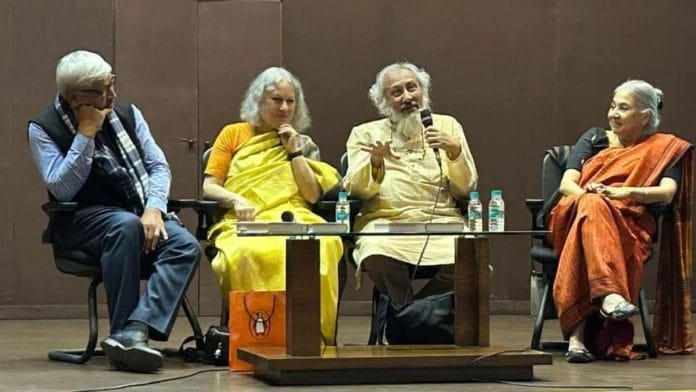 Apoorvanand, Peggy Mohan, Probal Dasgupta, and Swapna Liddle at Jawahar Bhawan, New Delhi