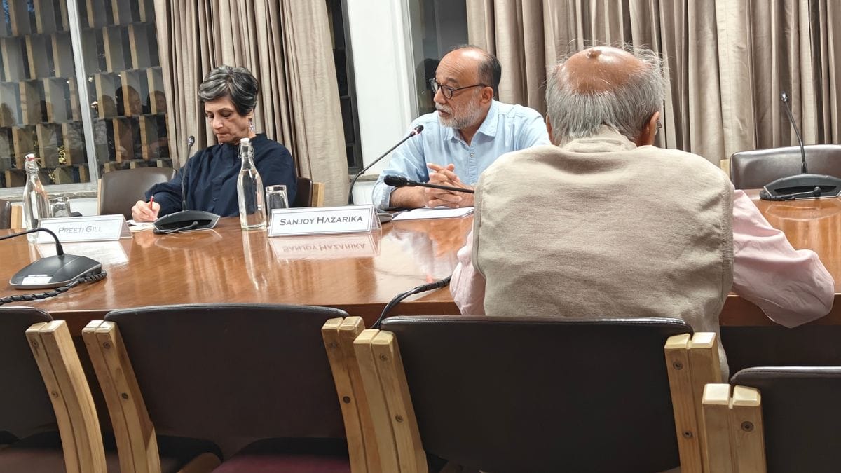 Sanjoy Hazarika speaking about how the Northeast has changed over the last few years at India International Centre, 10 March