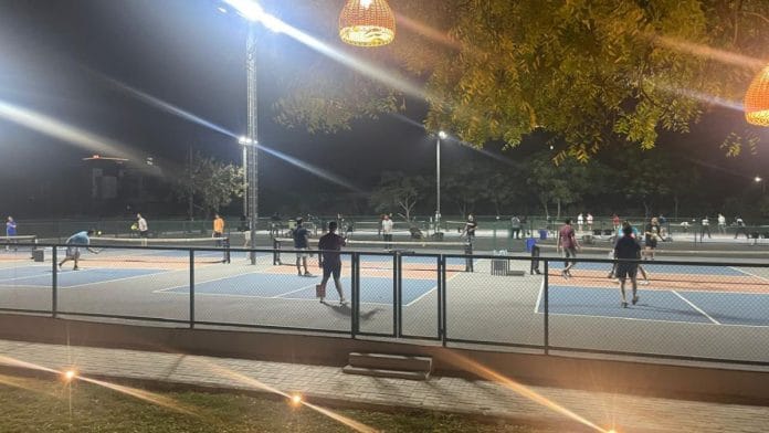 A night pickleball game at Bainbridge, one of the grandest pickleball complexes in Ahmedabad | Photo: Triya Gulati, ThePrint