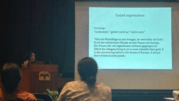 Anthropologist Sahana Udupa’s during the lecture at her alma mater, National Institute of Advanced Studies, Bengaluru. | Anisha Reddy | ThePrint