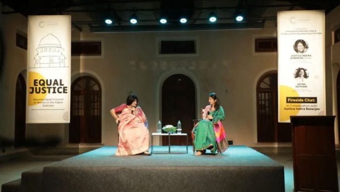 Justice Indira Banerjee (retd) with SC advocate Jayna Kothari discussing the gender disparity in India’s judiciary. | Instagram