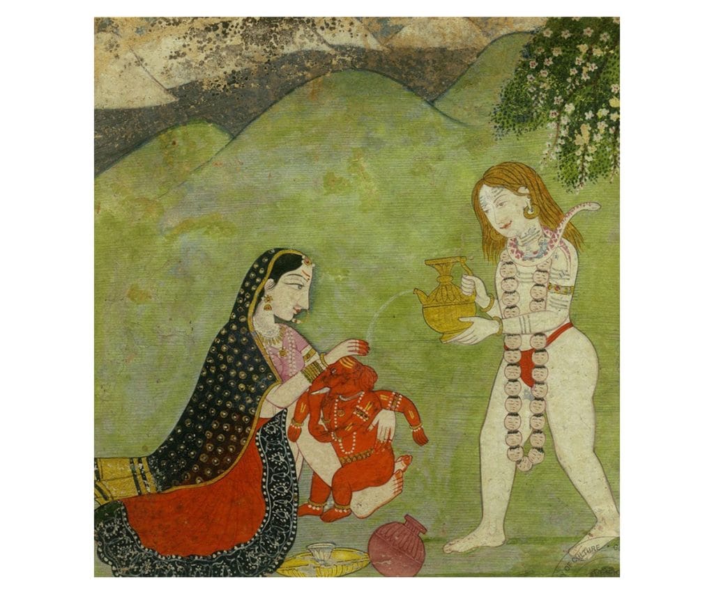 Ganesha being bathed; Kangra, India;c. 18th century; Watercolour on paper; Wikimedia Commons