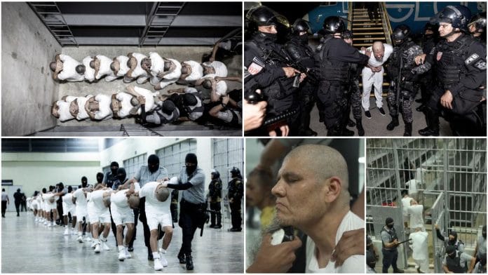 Salvadoran police officers escort alleged gang members deported by the US government to be imprisoned in the Terrorism Confinement Center (CECOT) prison, as part of an agreement with the Salvadoran government, in Tecoluca, El Salvador. | Reuters & Nayib Bukele/X