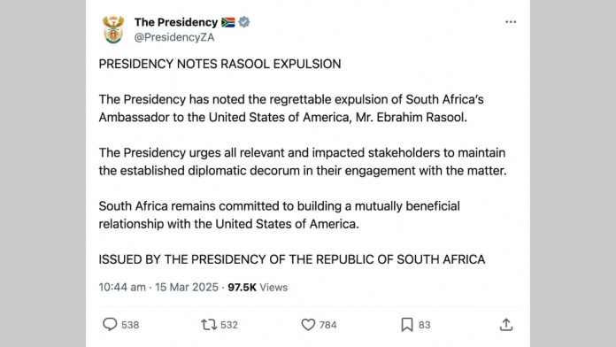 South African ambassador expelled from US