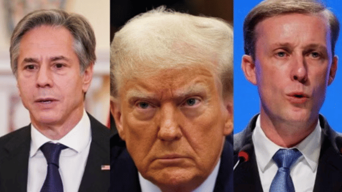 (left to right) Former US Secretary of State Antony Blinken, US President Donald Trump, former US NSA Jake Sullivan | Reuters