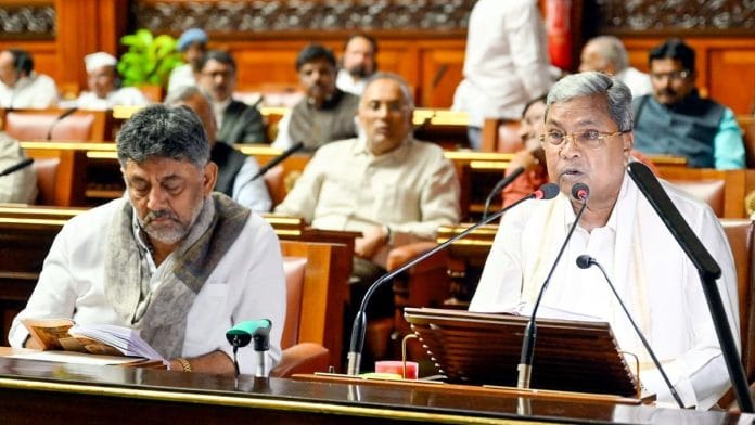 File photo: Karnataka Chief Minister Siddaramaiah and Deputy Chief Minister D.K. Shivakumar in the state assembly | ANI