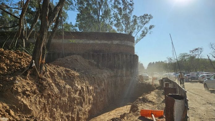 The dismantled wall of the Rock Garden jutting out in the parking of the Punjab and Haryana High Court in Chandigarh | Chitleen K. Sethi | ThePrint