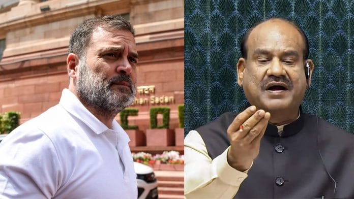 File photos: Leader of Opposition in the Lok Sabha Rahul Gandhi and Lok Sabha Speaker Om Birla | ANI