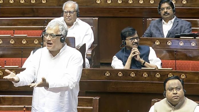 Trinamool Congress (TMC) MP Derek O'Brien speaks in the Rajya Sabha Friday | Photo: ANI