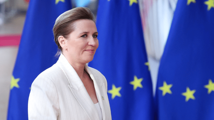Denmark's Prime Minister Mette Frederiksen attends an EU summit in Brussels