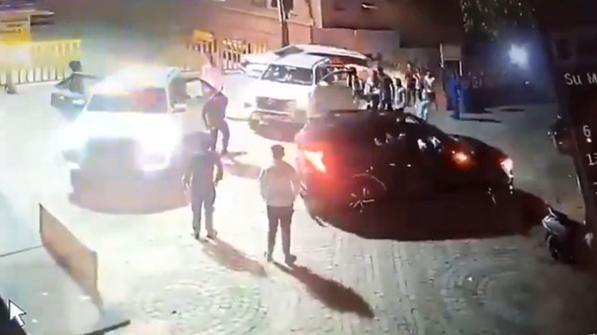 A still from CCTV footage allegedly showing the convoy outside the Dewas temple on 12 April. | X