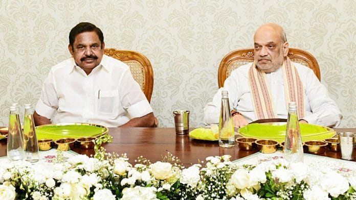 Union Home Minister Amit Shah with All India Anna Dravida Munnetra Kazhagam (AIADMK) General Secretary Edappadi K. Palaniswami, in Chennai on Friday | ANI