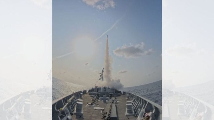Indian Navy conducted a cooperative engagement of a sea-skimming target using a Medium Range Surface to Air Missile (MRSAM) on 24 April, 2025 | Indian Navy