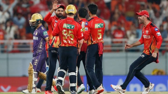 Punjab Kings’ captain Shreyas Iyer and teammates celebrate the wicket of Kolkata Knight Riders’ Rinku Singh during their IPL 2025 match Tuesday | Photo: ANI