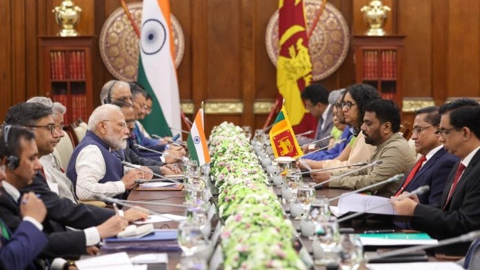 Indian delegation led by PM Modi in talks with Sri Lankan President Dissanayake and other top officials, in Colombo on 5 April, 2025 | X @PMOIndia