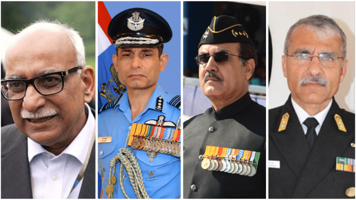 (left to right) Former R&AW Chief Alok Joshi, ex-Western Air Commander Air Marshal PM Sinha, ex-Southern Army Commander Lt Gen A K Singh, Rear Admiral (retd) Monty Khanna