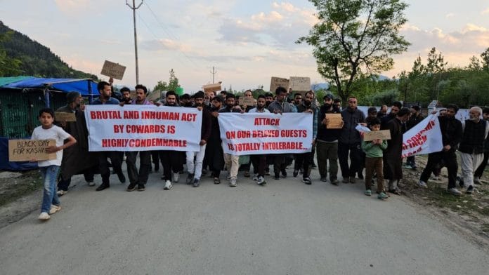 A silent march in Yenner, Pahalgam, against the killings in Baisaran. | Sajid Ali | ThePrint