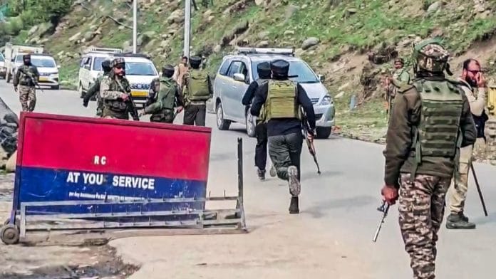 Security personnel rush to spot in Pahalgam were terrorists opened fire on tourists, Tuesday | ANI