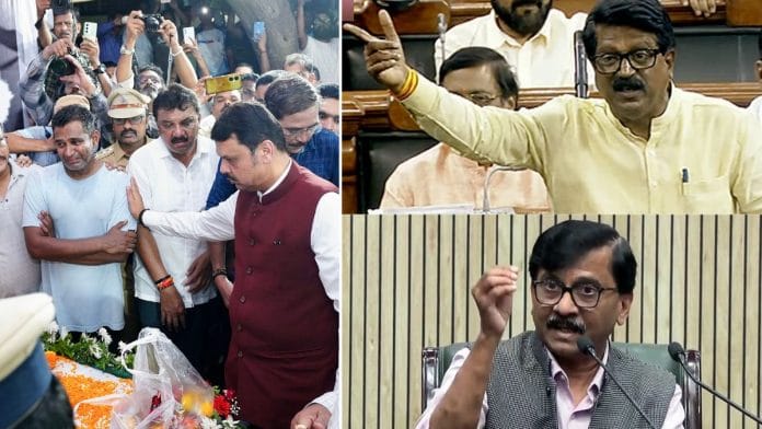 Maharashtra CM Devendra Fadnavis and Shiv Sena (UBT) MPs Arvind Sawant and Sanjay Raut. | ANI