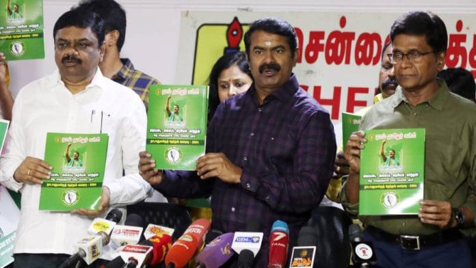 Naam Tamilar Katchi (NTK) leader S. Seeman releases the party’s manifesto in Chennai, ahead of the 2024 Lok Sabha elections | Photo: ANI