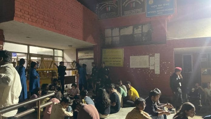 Students from the Left wait for EC meeting to conclude inside JNUSU office after ABVP accused of evening violence during nomination withdrawal | Kartikay Chaturvedi | ThePrint