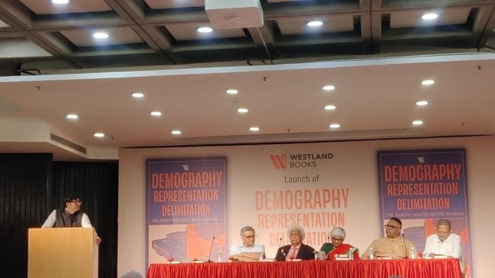 Ravi K. Mishra, at the book launch of Demography, Representation, Delimitation: The North–South Divide in India , was seated alongside a distinguished panel that included Sanjeev Chopra, Lord Meghnad Desai, Neerja Chowdhury, Swapan Dasgupta, and C. Raj Kumar | Photo: Sakshi Mehra, ThePrint