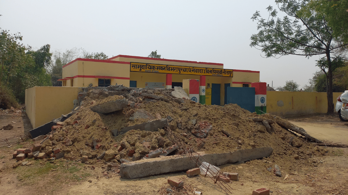 On 5 April, the Sitapur administration brought a bulldozer that removed the statues of Ambedkar and Buddha right outside the panchayat bhawan in Vibharapur village | Prashant Srivastava | ThePrint