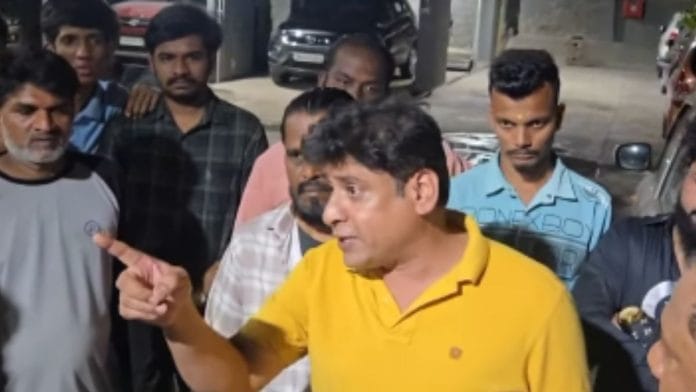 MNS leader Raj Parte scolding Gujarati residents of a Ghatkopar society for allegedly objecting to a Marathi resident's non-vegetarian lifestyle