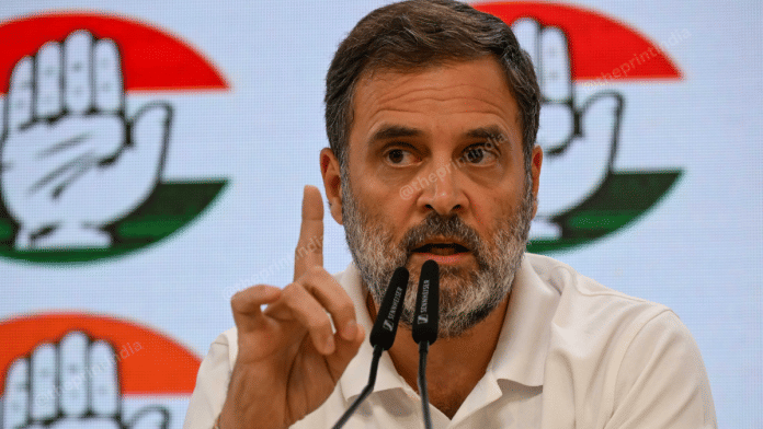 Rahul Gandhi addresses press conference at AICC headquarters Wednesday. | Suraj Singh Bisht | ThePrint