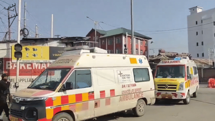Ambulances carrying bodies of victims of Pahalgam | Screengrab from video| X/@ANI