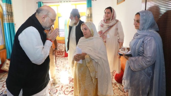 Amit Shah meets Shameema Akhtar, slain Shaurya Chakra awardee Jammu and Kashmir Police personnel Mudasir Ahmad Sheikh's mother | X/@AmitShah