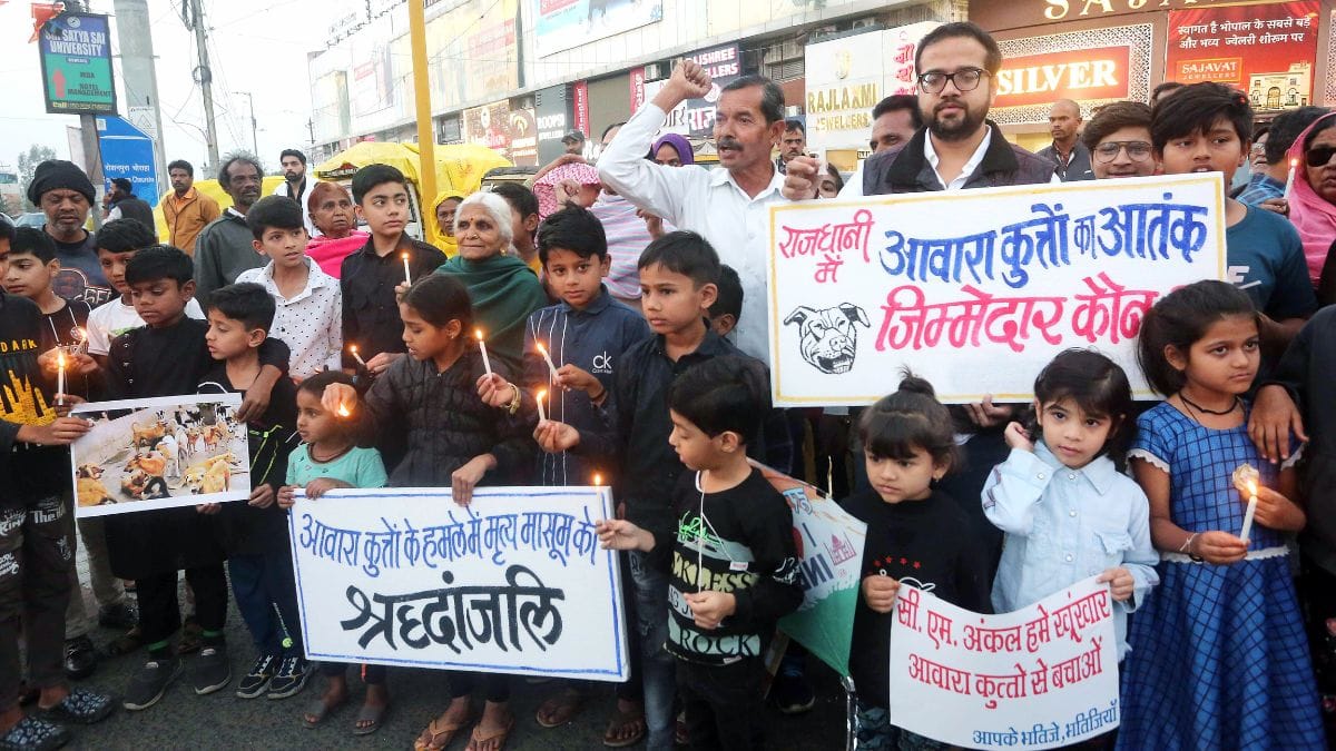 A January 2024 protest against stray dogs in Bhopal | ANI