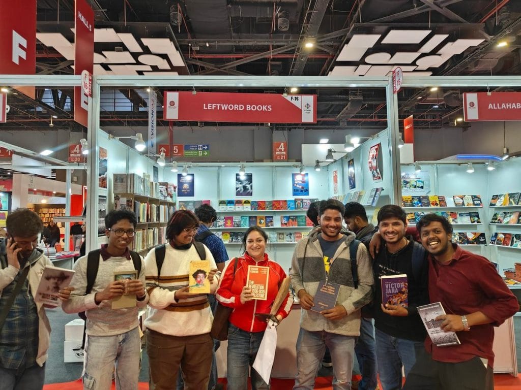 Students at the LeftWord stall at the Delhi book fair earlier this year | Photo: X/@LeftWord Books