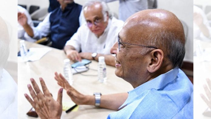 Congress leaders Abhishek Manu Singhvi and Jairam Ramesh (in the background) | ANI