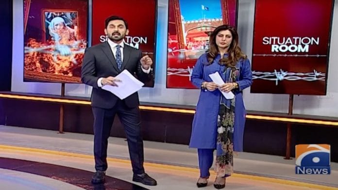 Pakistani media anchors during a live show