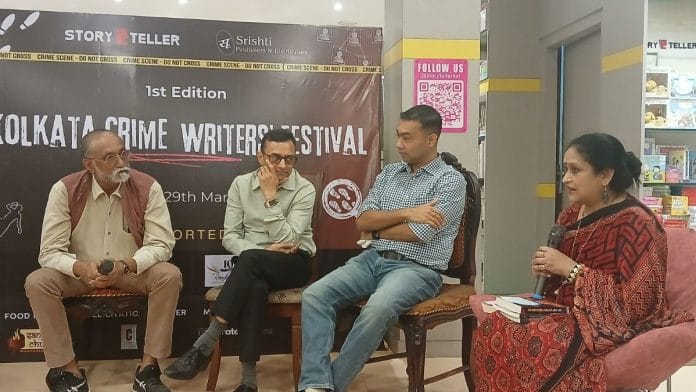 From left to right: Writers Suhit Sen, Kumar Kinshuk, Prasun Roy and moderator Debapriya Ghosh at the Kolkata Crime Writers' Festival | Deep Halder