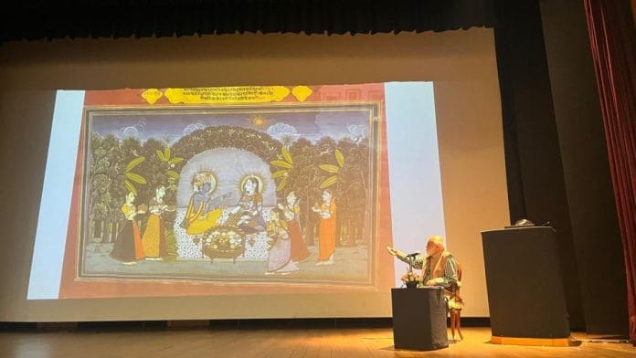 Professor Pushpesh Pant explains the significance of a Kangra Miniature depicting Krishna and Radha with what appears to be a ‘chappan bhog’ | Shilpi Goswami | ThePrint