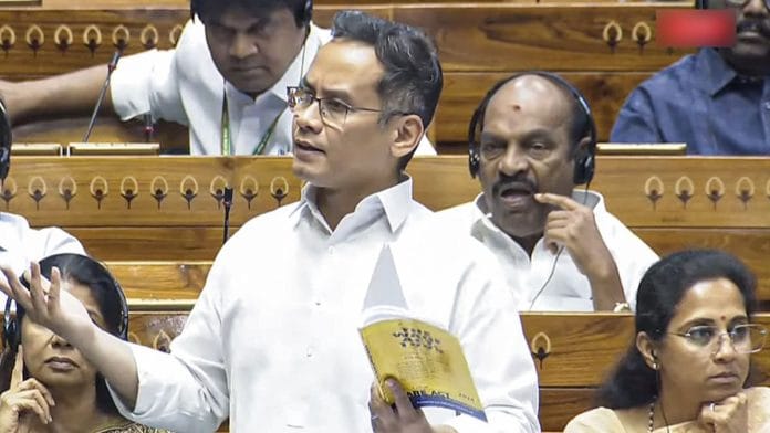 Deputy Leader of Congress in Lok Sabha Gaurav Gogoi speaks in the House during the Budget Session of Parliament, in New Delhi on Wednesday | ANI/Sansad TV