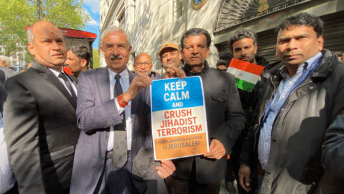 People gather outside High Commission of India in UK, holding placards, in support of victims of Pahalgam terror attack | ANI