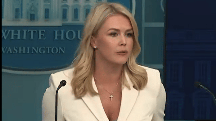 White House Press Secretary Karoline Leavitt making announcement about US tariffs on China | Screengrab from White House video