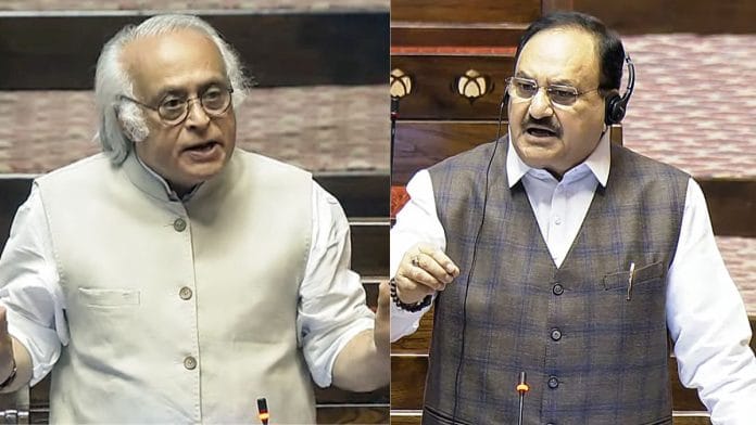 File photos of Congress leader Jairam Ramesh and BJP's JP Nadda | ANI