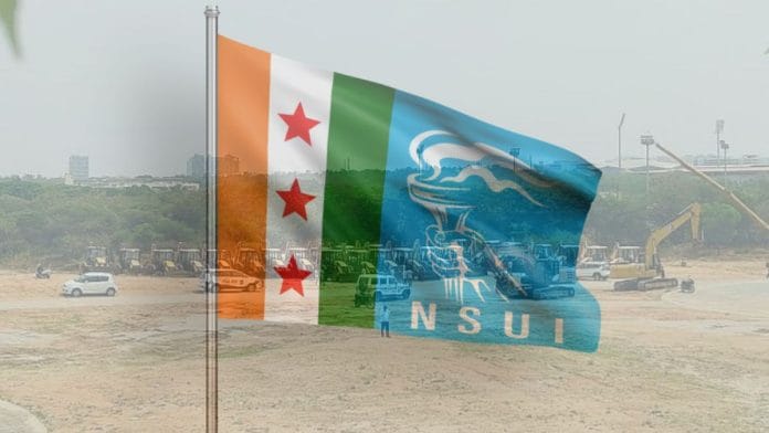 Police personnel deployed inside HCU campus last week after protests by students/NSUI flag | By special arrangement/Commons