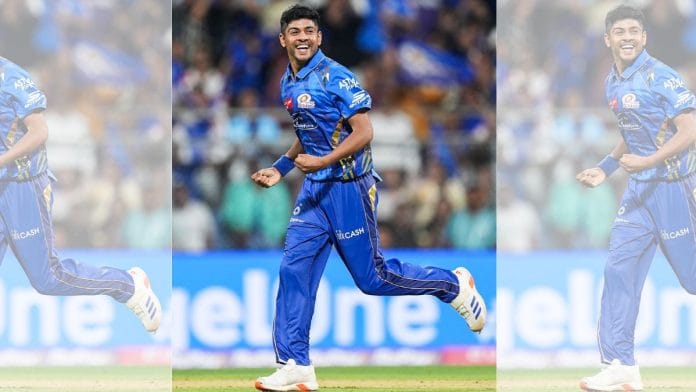 Ashwani Kumar in action in his maiden IPL match for Mumbai Indians Monday | X: @mipaltan