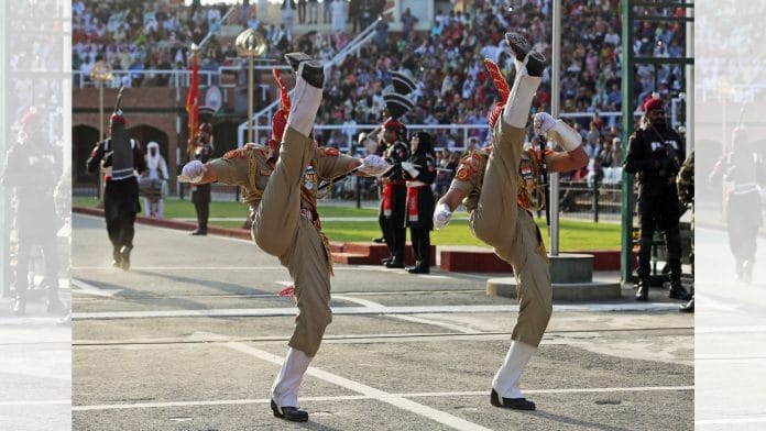 Following the terror attack in Pahalgam on 22 April, the traditional handshake between personnel of India’s BSF & Pakistan Rangers during the Wagah border ceremony was suspended | File photo: BSF personnel performing during the Beating Retreat ceremony | ANI