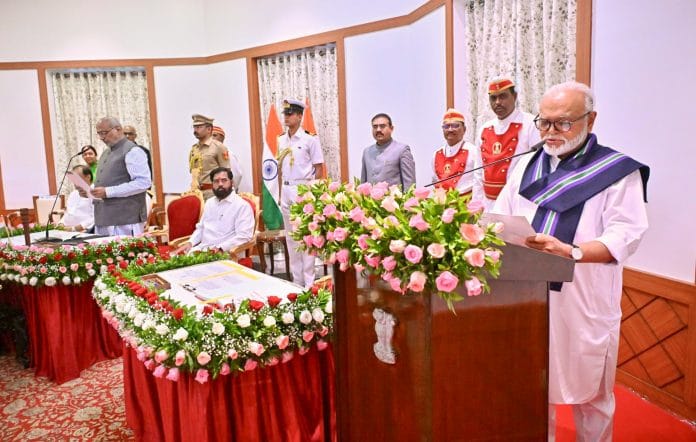 Maharashtra Governor C.P. Radhakrishnan administers oath of office to NCP (Ajit Pawar) leader Chhagan Bhujbal as a minister in Maharashtra government at the Raj Bhavan in Mumbai Tuesday | ANI
