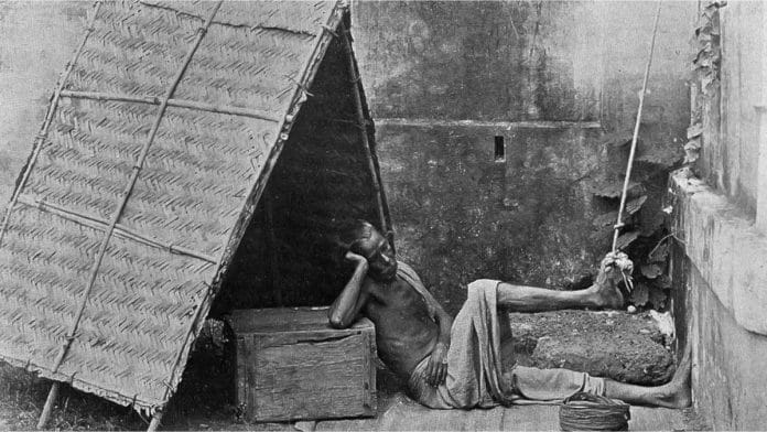 An anaemic Indian coolie trying to sleep and at the same time cool his British rulers by working a Punka; Ellsworth Huntington; 1928; Wellcome Collection, London